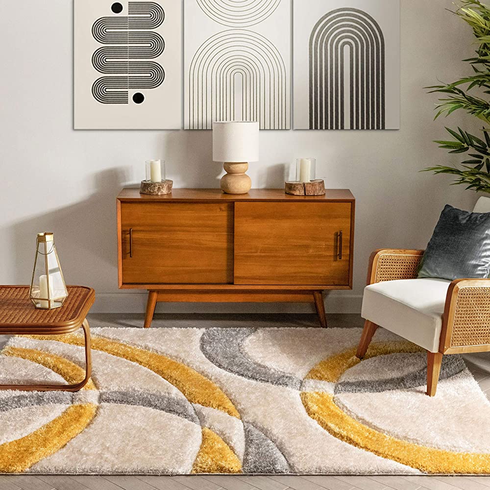 Yellow & Grey San Francisco Shaggy Carpet | Luxurious Handmade Microfiber Area Rug