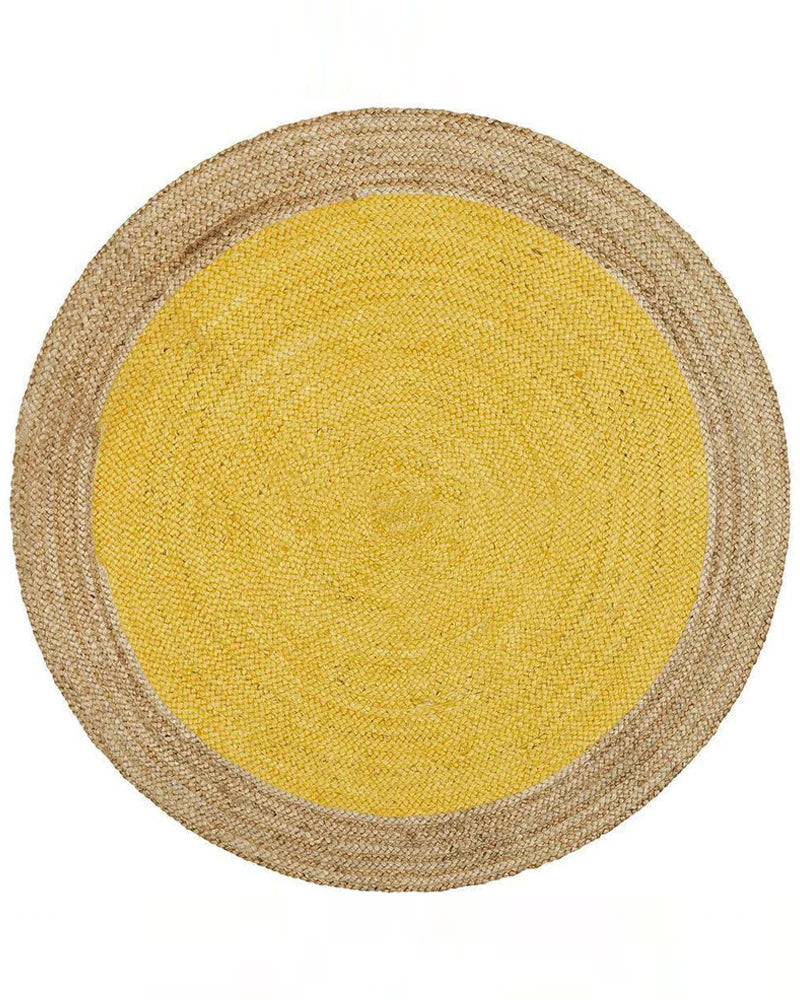 Yellow Border Round Handmade Braided Jute Rug