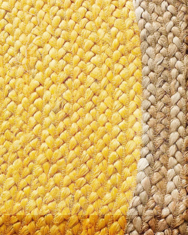 Yellow Border Round Handmade Braided Jute Rug