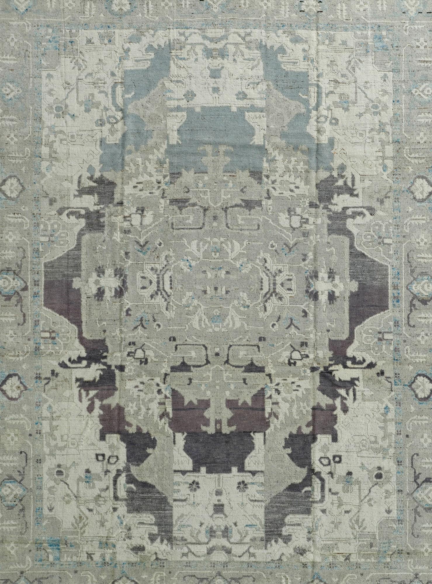 Elegant Oushak Hand-Knotted Wool Rug
