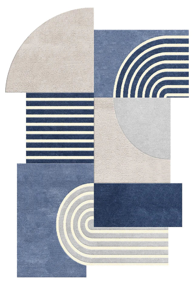 Ivory Blue Color Hand-Tufted Irregular Rug