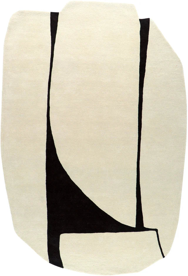 White & Black Color Premium Handmade Woolen Irregular Rug