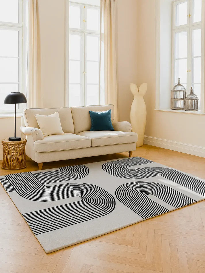 B&W Color Hand-Tufted 100% New Zealand Wool Rug