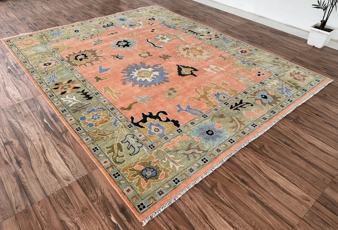 Rust Oushak Hand-Knotted Wool Rug