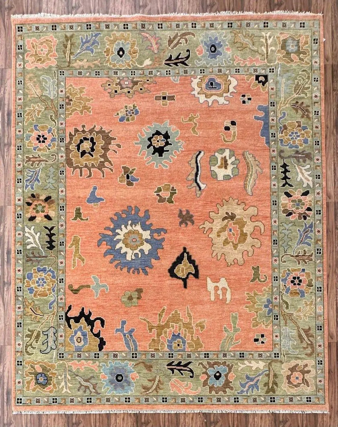 Rust Oushak Hand-Knotted Wool Rug