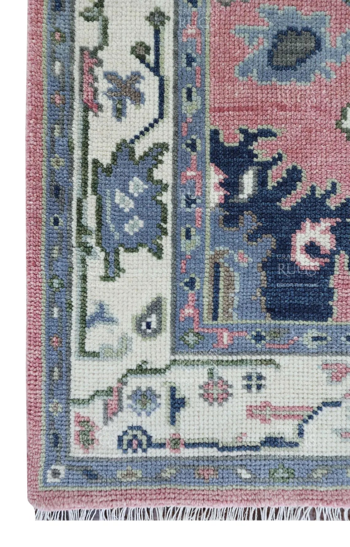 Pink Oushak Hand-Knotted Wool Rug