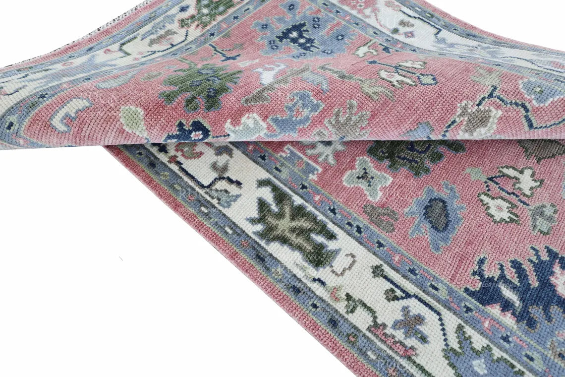 Pink Oushak Hand-Knotted Wool Rug
