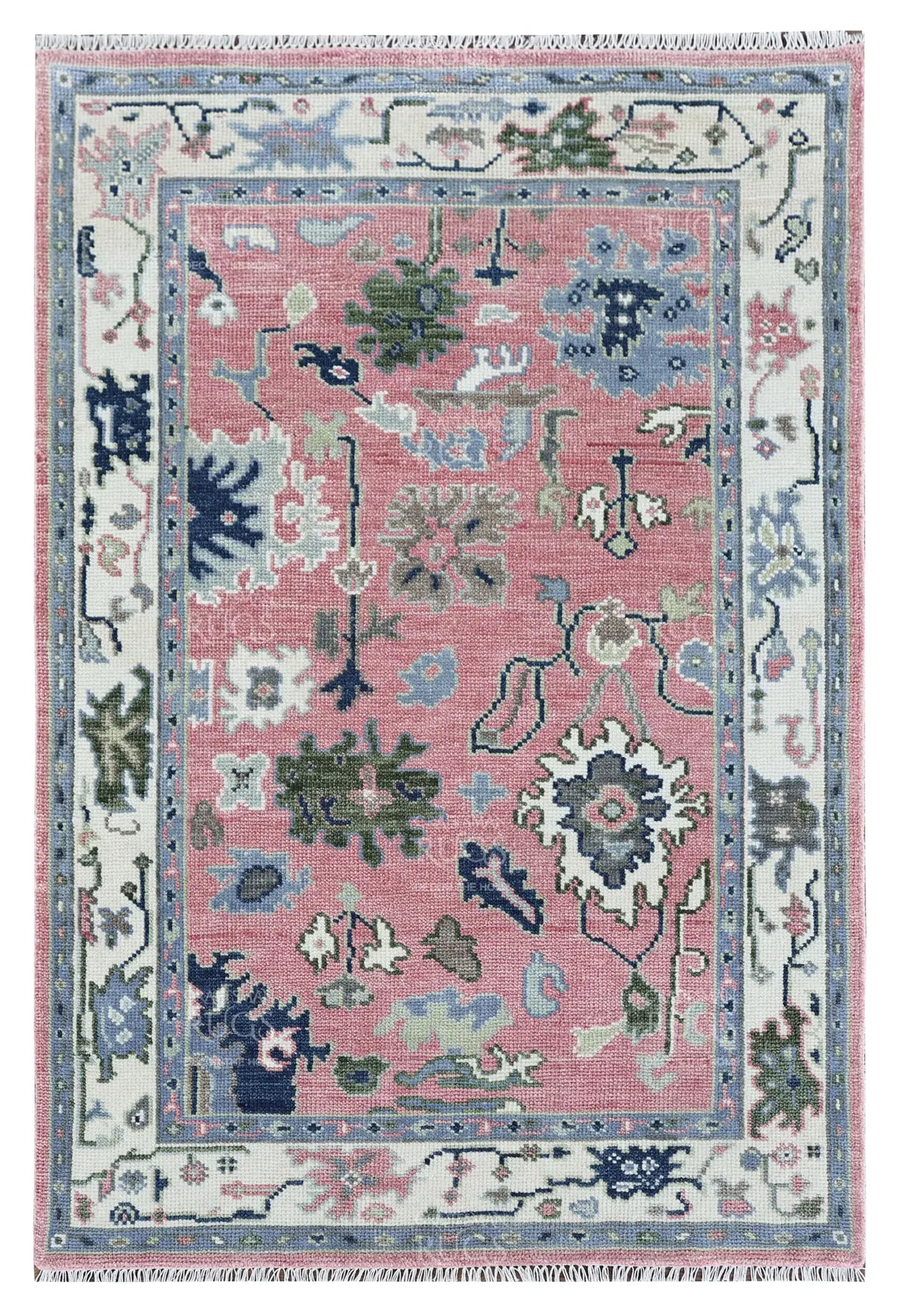 Pink Oushak Hand-Knotted Wool Rug