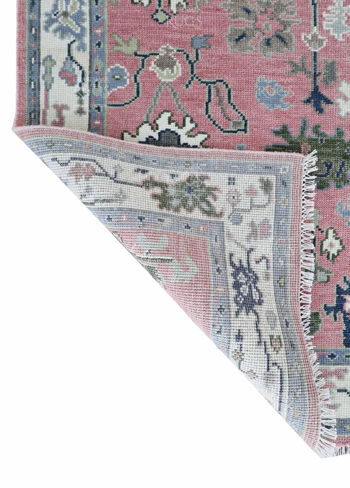 Pink Oushak Hand-Knotted Wool Rug