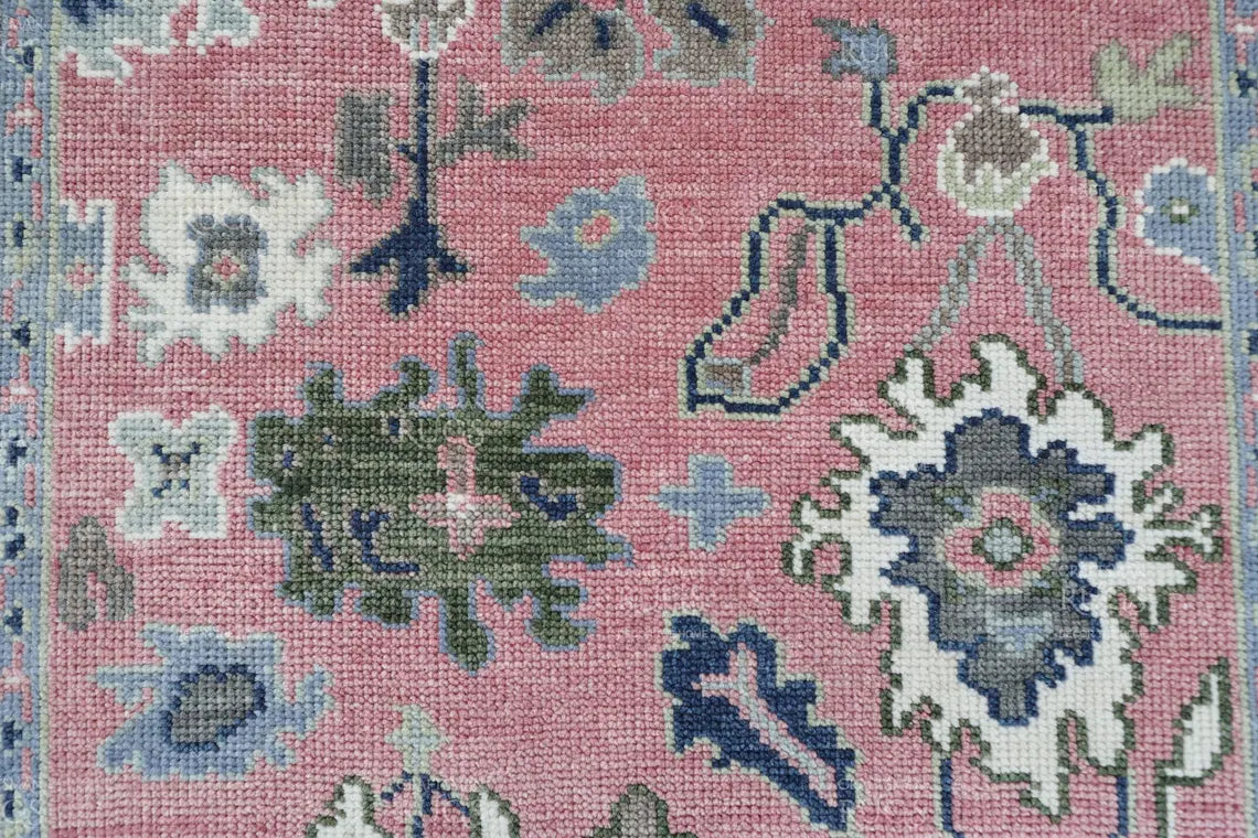 Pink Oushak Hand-Knotted Wool Rug