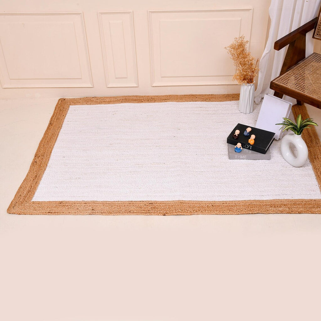 White & Beige Color Handmade Braided Jute Carpet