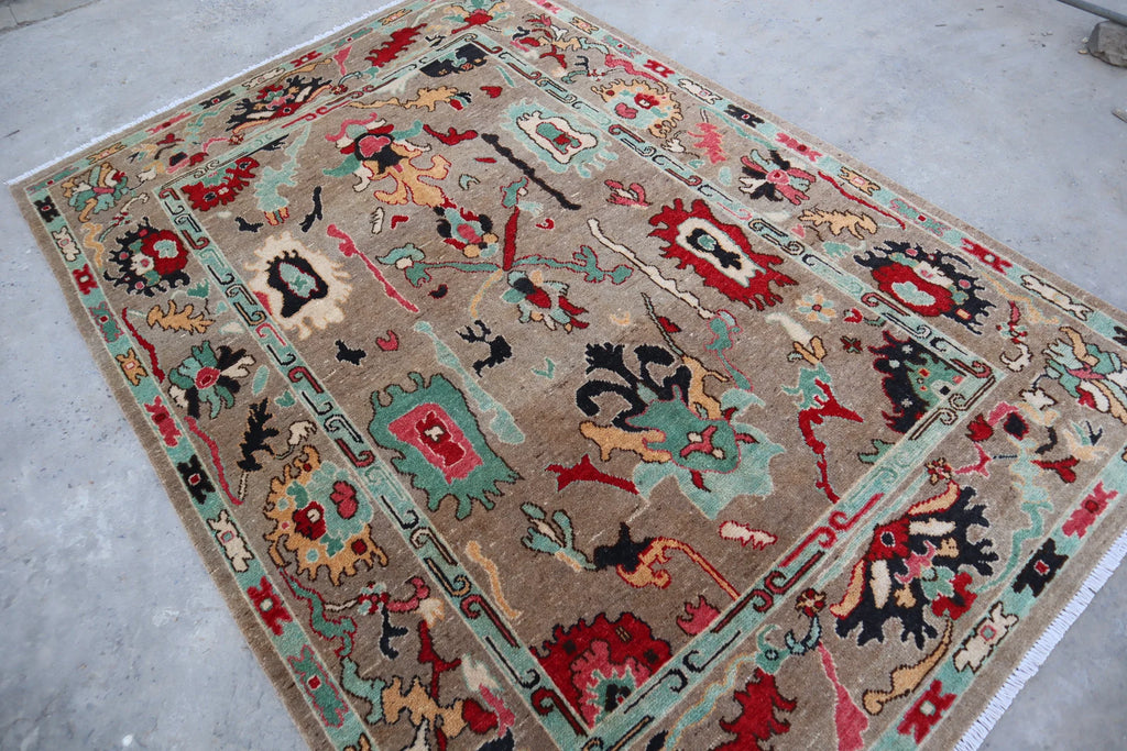 Lite Brown Oushak Hand-Knotted Wool Rug
