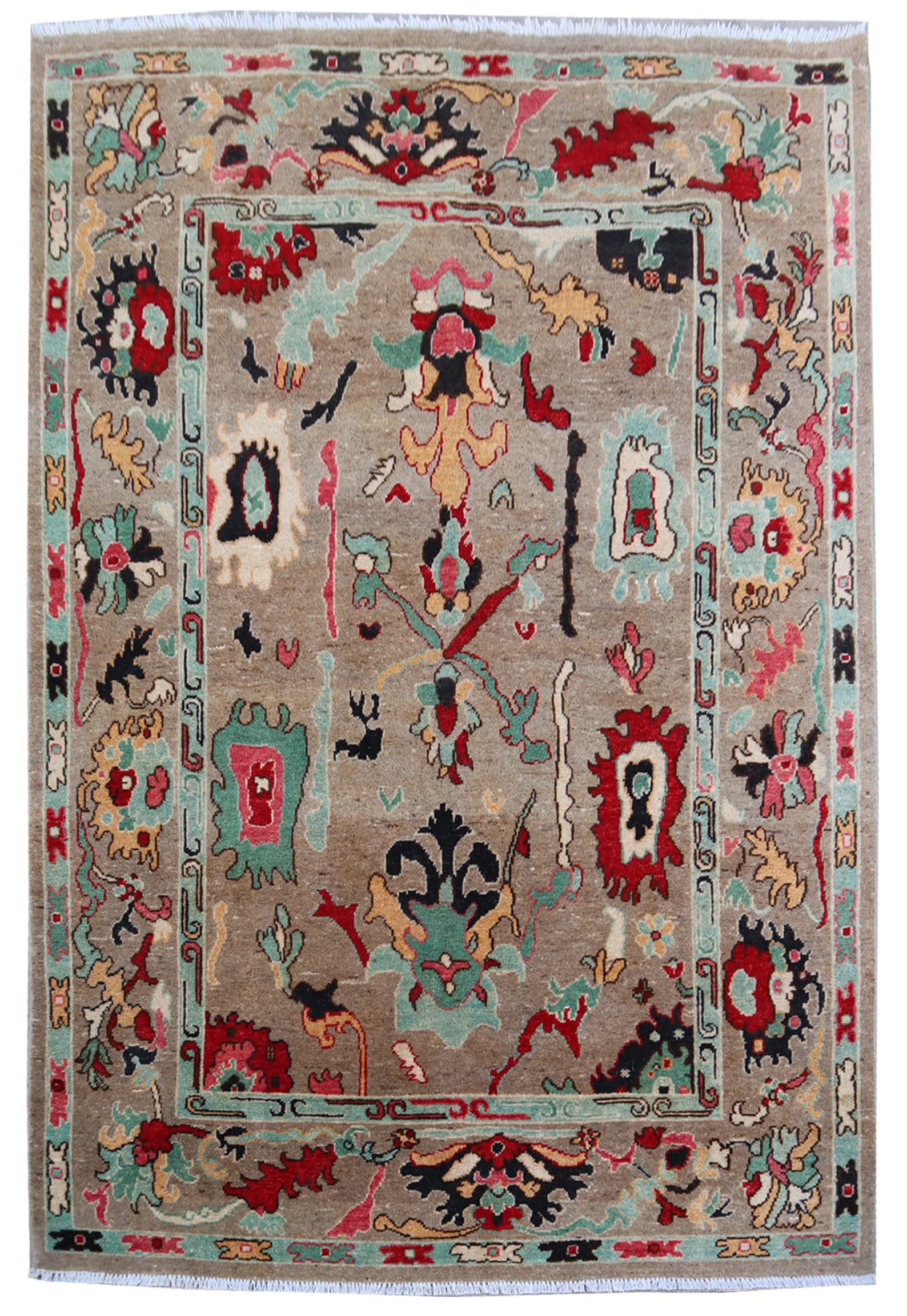 Lite Brown Oushak Hand-Knotted Wool Rug