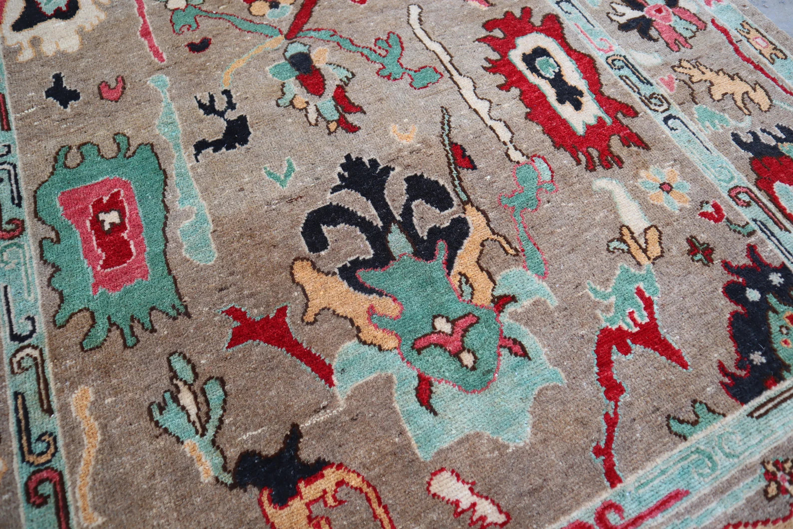 Lite Brown Oushak Hand-Knotted Wool Rug