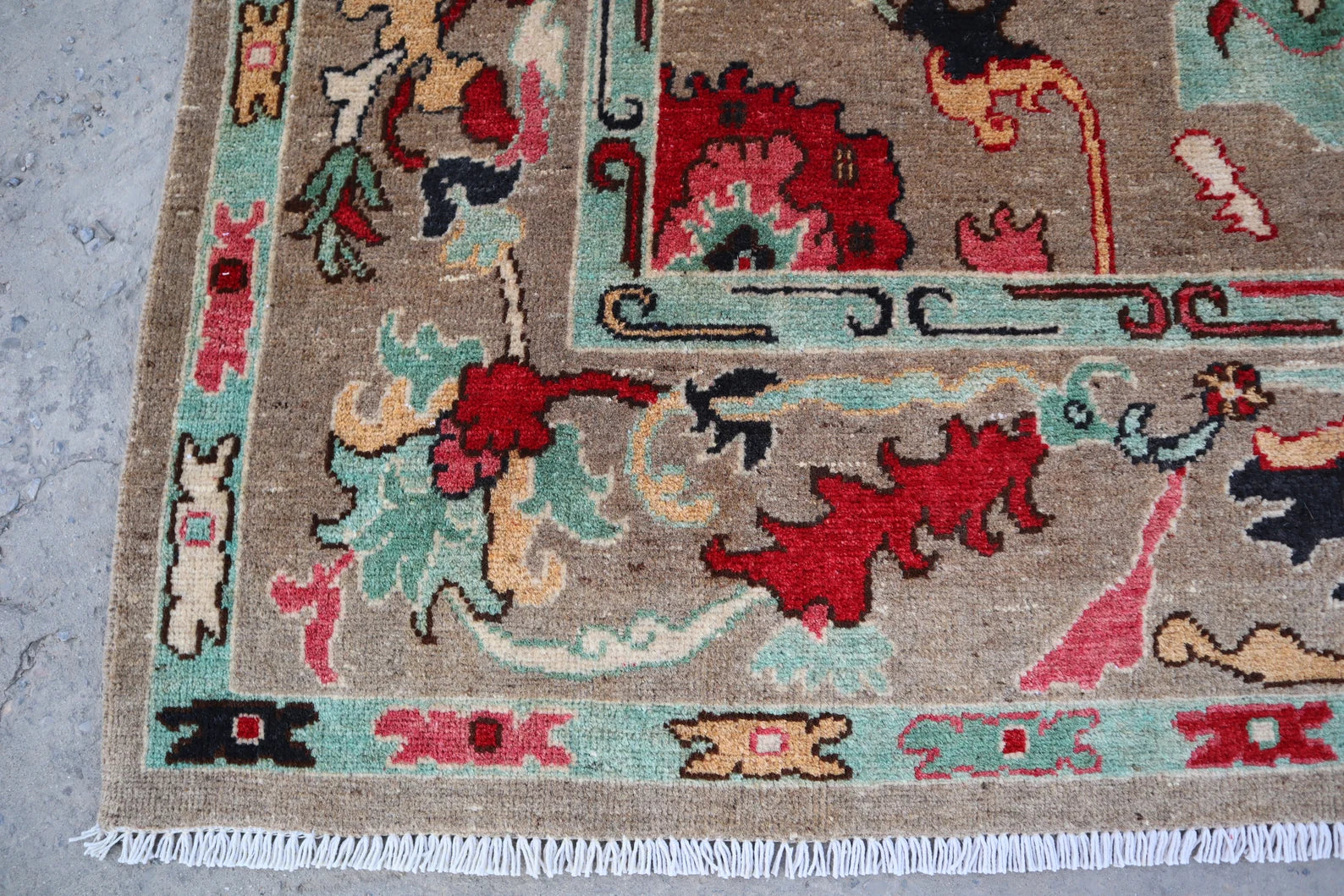 Lite Brown Oushak Hand-Knotted Wool Rug