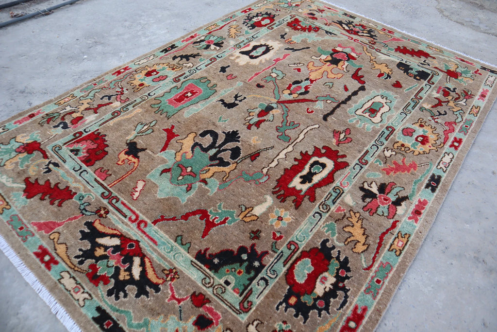 Lite Brown Oushak Hand-Knotted Wool Rug