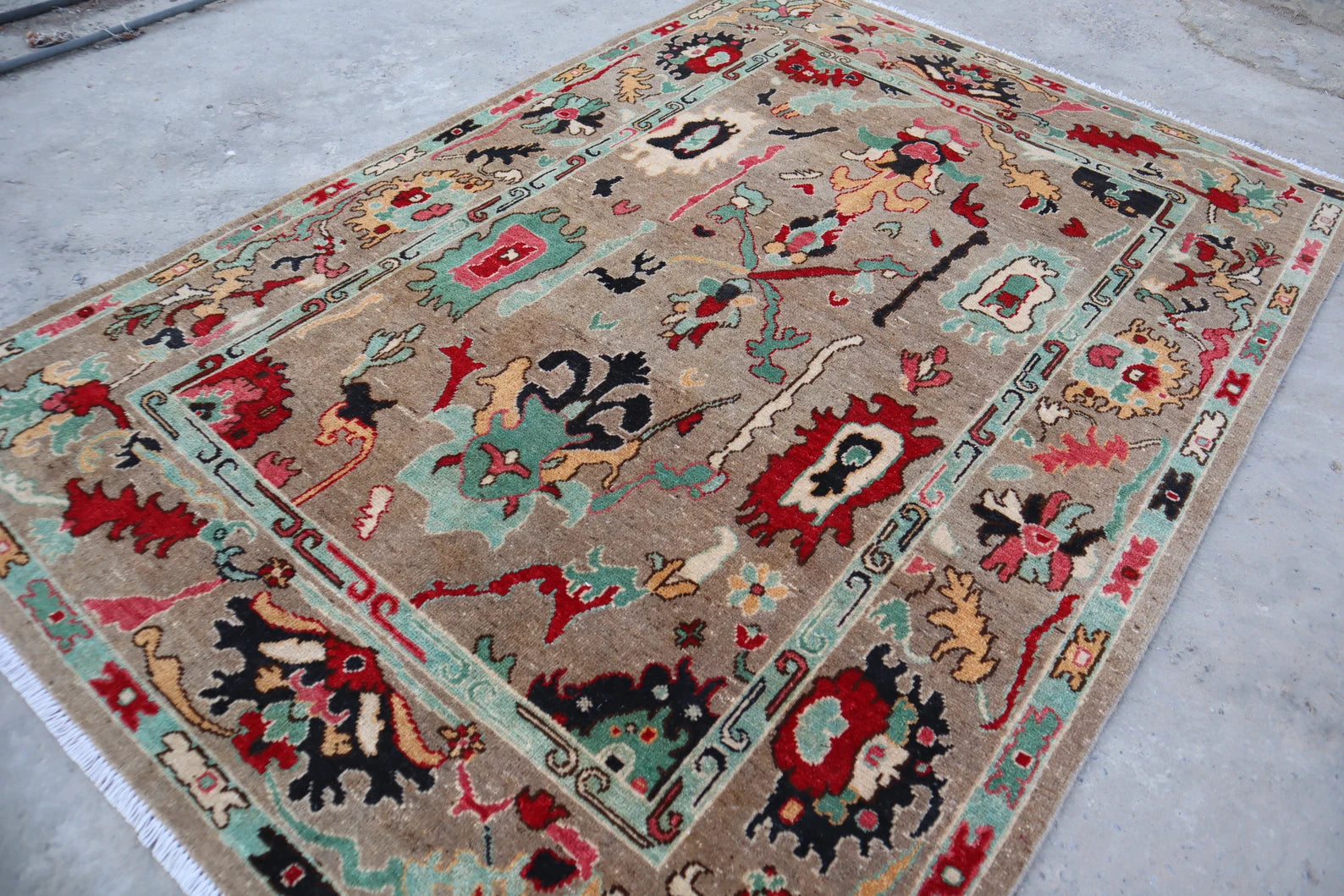Lite Brown Oushak Hand-Knotted Wool Rug