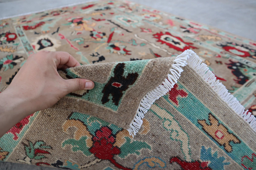 Lite Brown Oushak Hand-Knotted Wool Rug