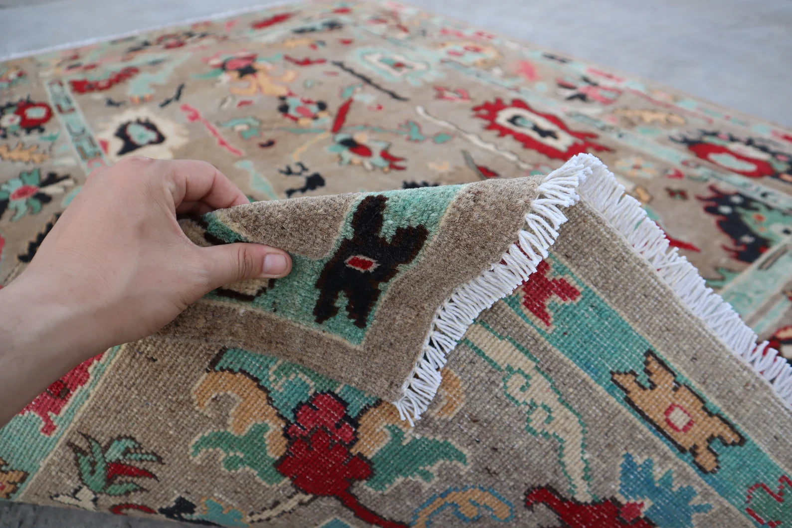 Lite Brown Oushak Hand-Knotted Wool Rug