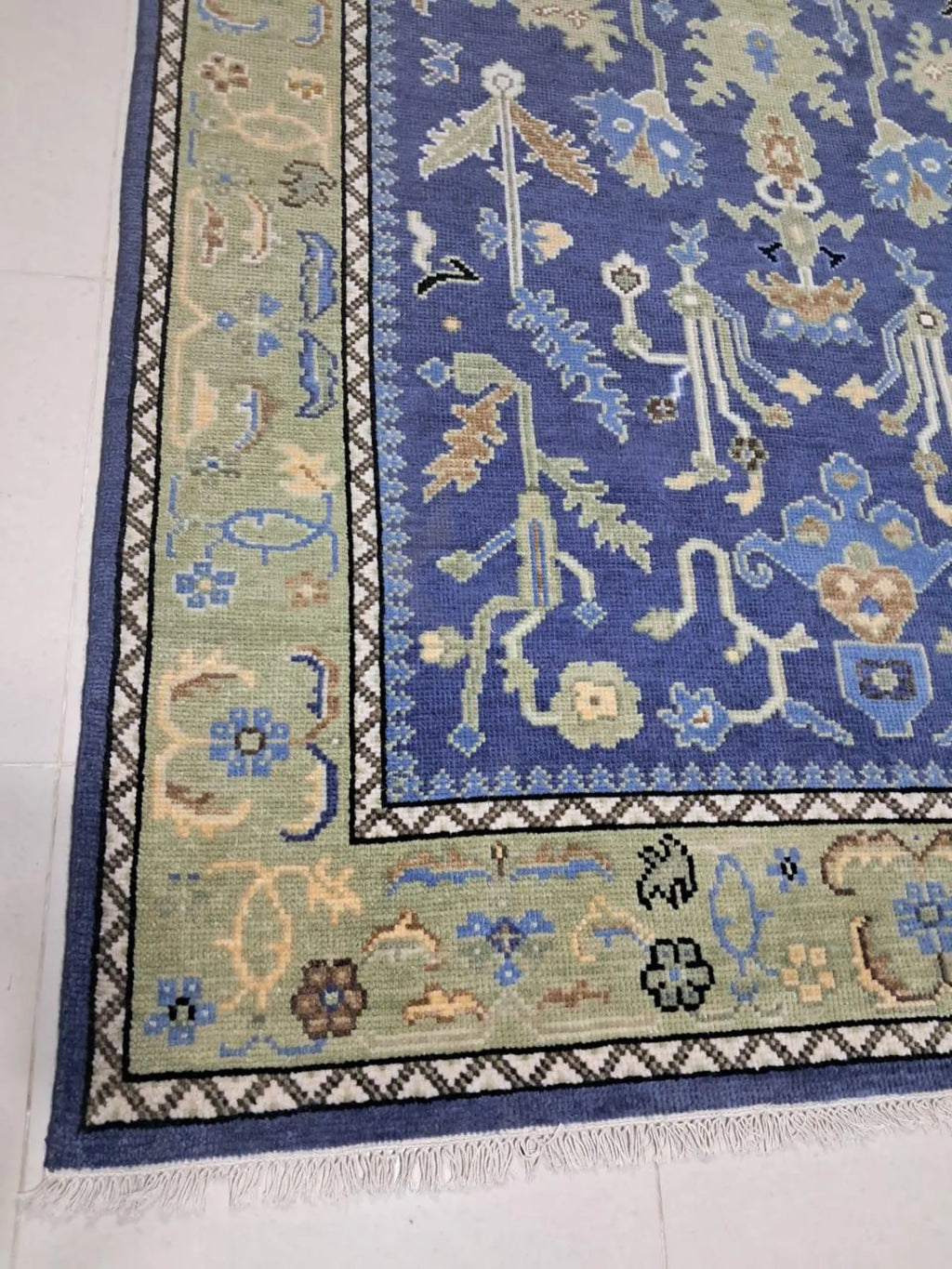 Blue Oushak Hand-Knotted Wool Rug