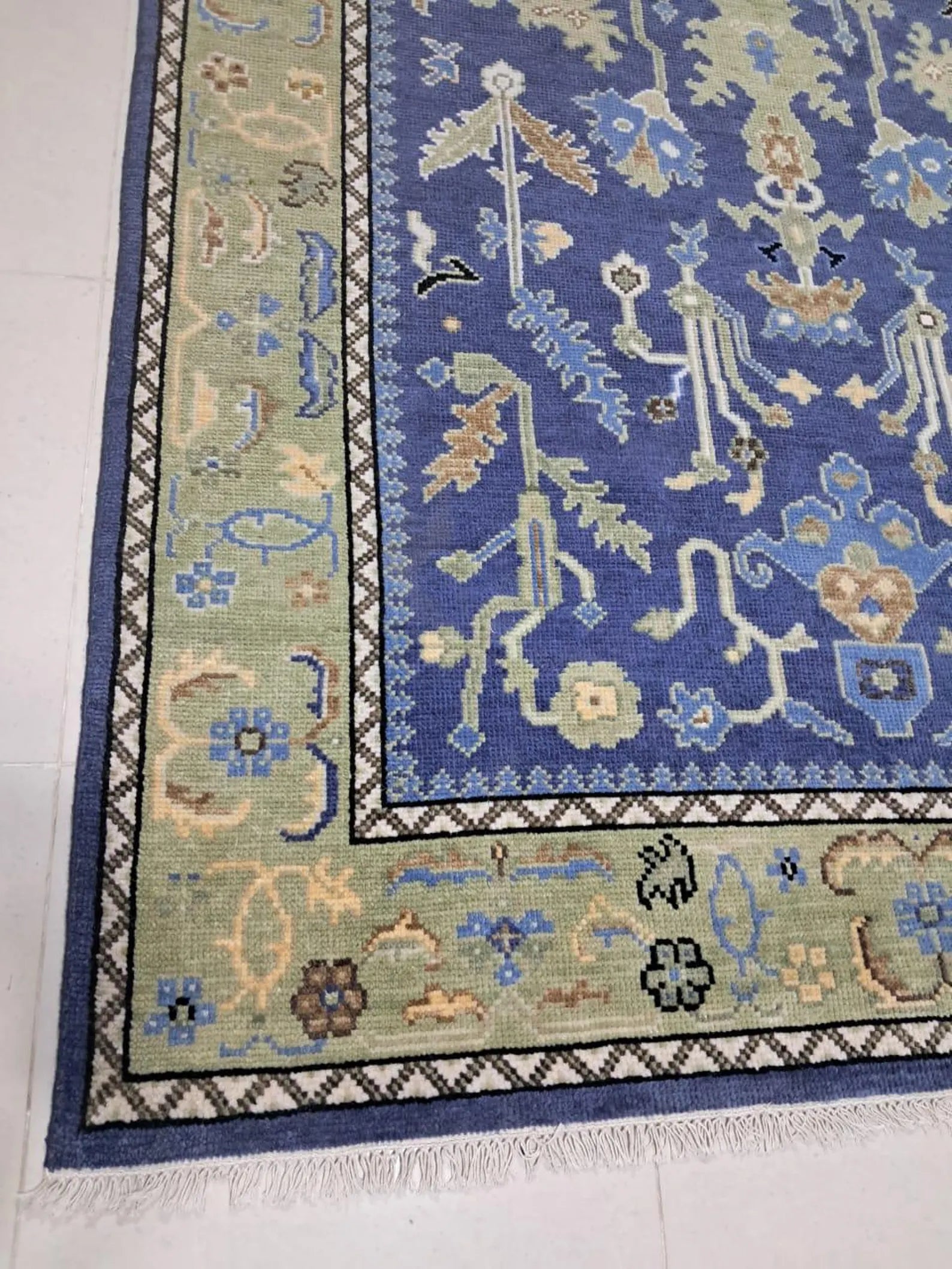 Blue Oushak Hand-Knotted Wool Rug