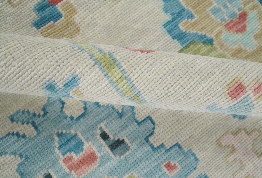 Ivory Oushak Hand-Knotted Wool Rug