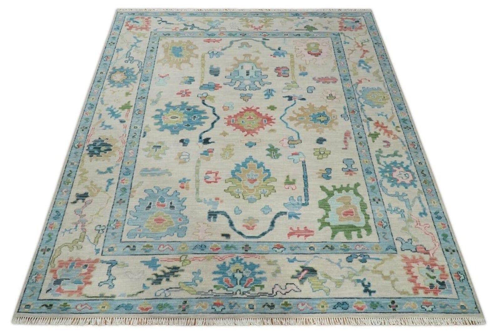 Ivory Oushak Hand-Knotted Wool Rug