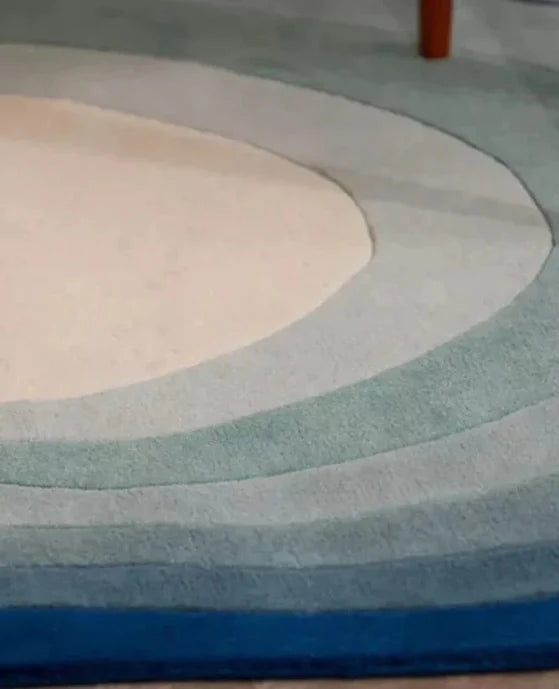 Blue Oval Hand-Tufted Irregular Rug