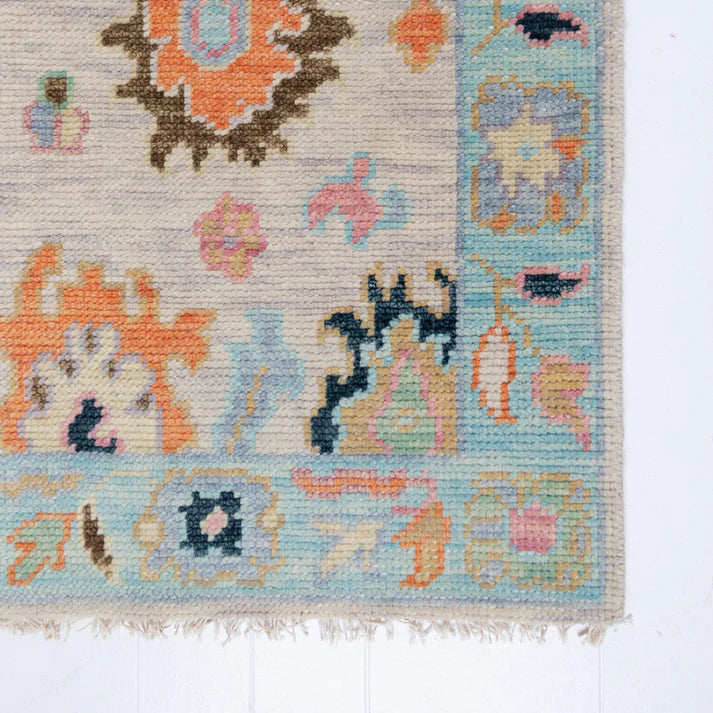 Cream Oushak Hand-Knotted Wool Rug