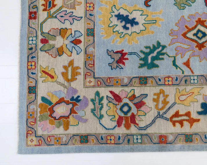 Bluish Grey Oushak Hand-Knotted Wool Rug