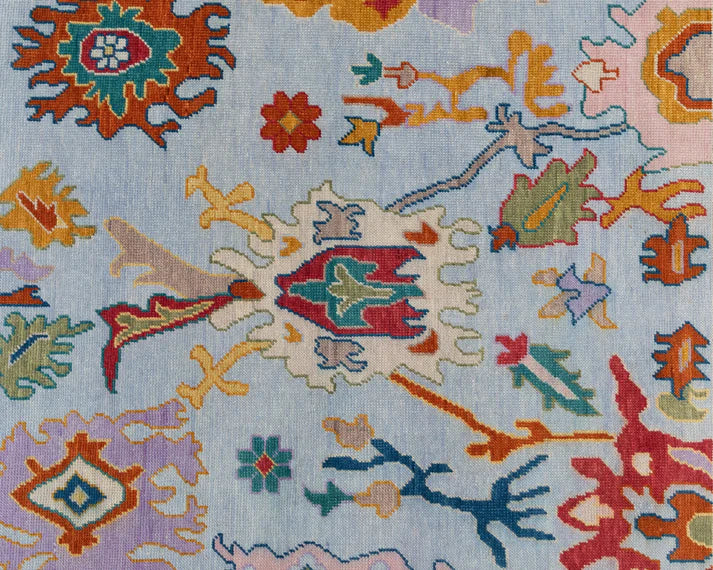 Bluish Grey Oushak Hand-Knotted Wool Rug