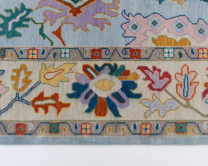 Bluish Grey Oushak Hand-Knotted Wool Rug