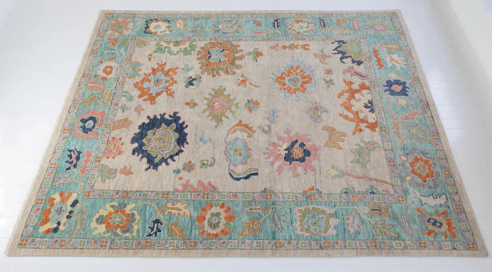Cream Oushak Hand-Knotted Wool Rug