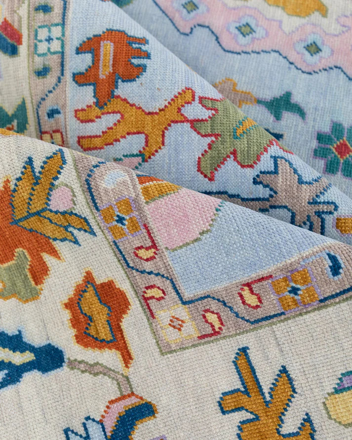 Bluish Grey Oushak Hand-Knotted Wool Rug