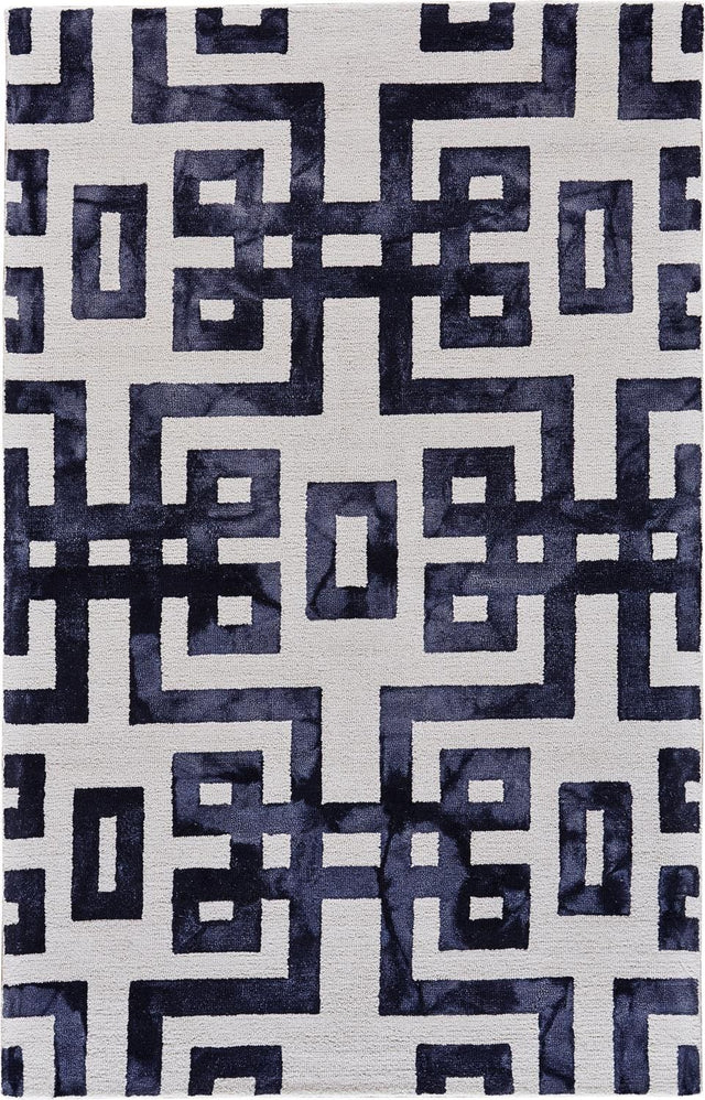 Ivory & Black Viscose Silk & Wool Hand-Tufted Rug