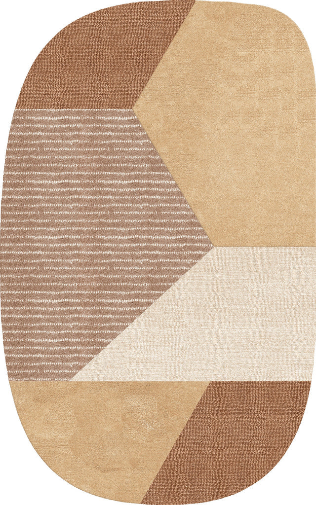 Beige & Rust Color Premium Handmade Woolen Irregular Rug