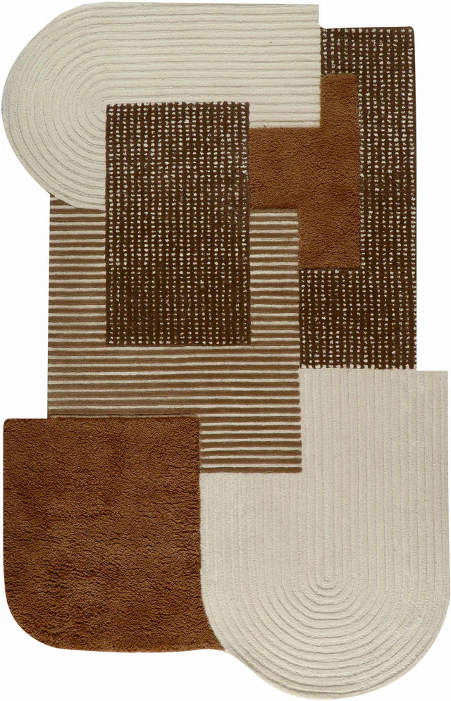 Ivory Brown Color Premium Handmade Woolen Irregular Rug