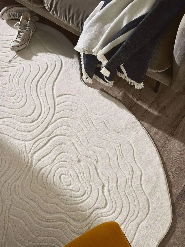 Ivory Color Premium Handmade Woolen Irregular Rug