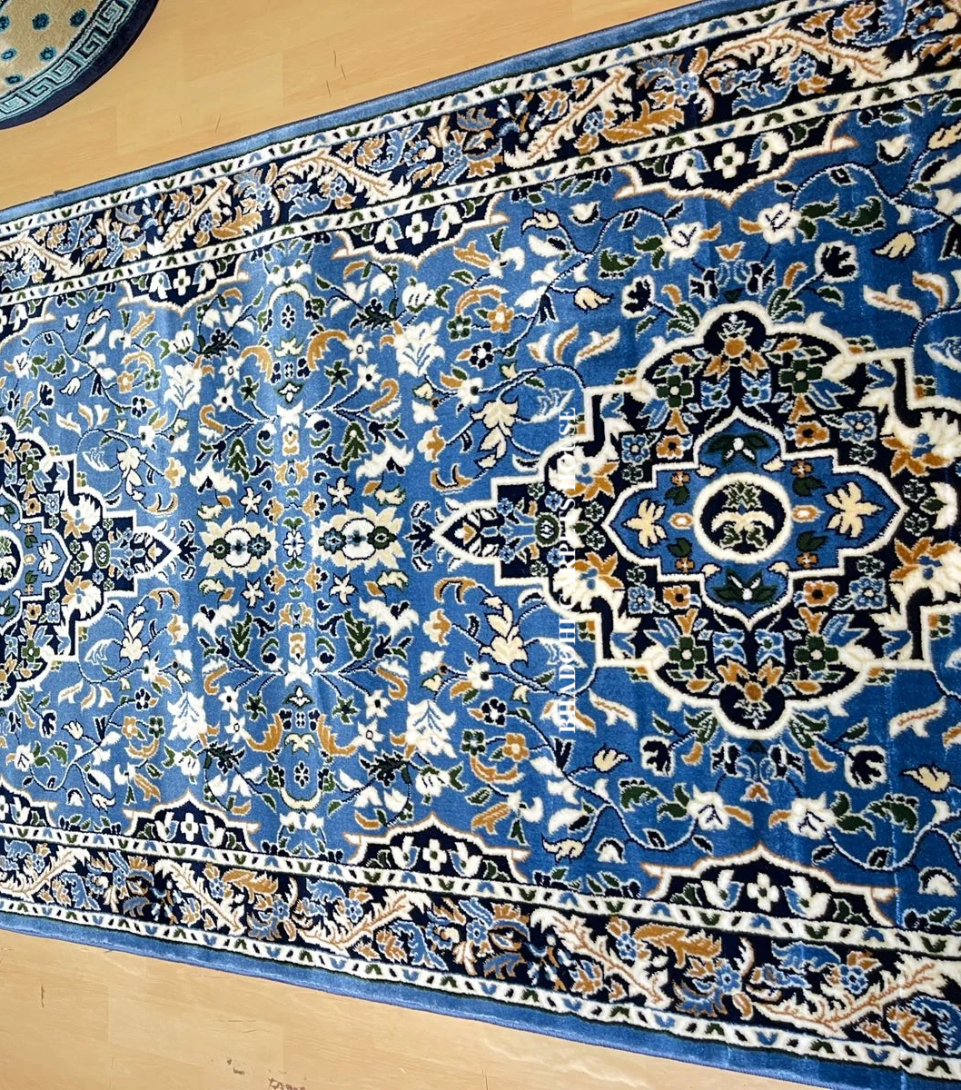 Blue Turkish Janamaz Roll – Imported Masjid Carpet | 15mm Ultra Soft & Luxurious Mosque Prayer Mat