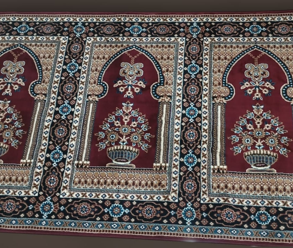 Maroon Turkish Janamaz Roll – Imported Masjid Carpet | 15mm Ultra Soft & Luxurious Mosque Prayer Mat