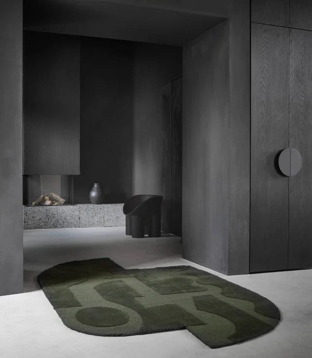 Army Green Color Hand-Tufted Irregular Rug