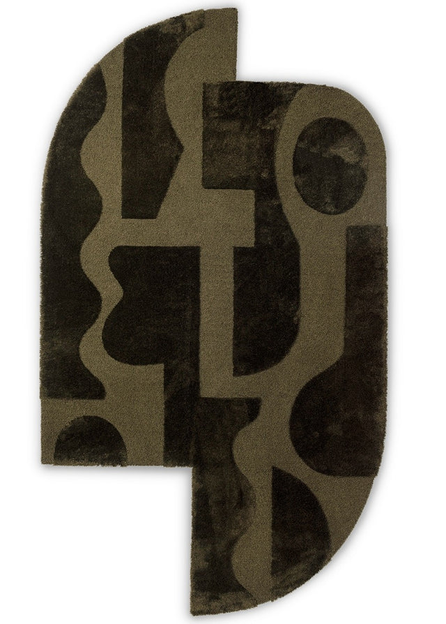 Army Green Color Hand-Tufted Irregular Rug