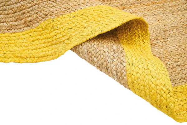Beige & Yellow Oval Border Handmade Braided Jute Carpet