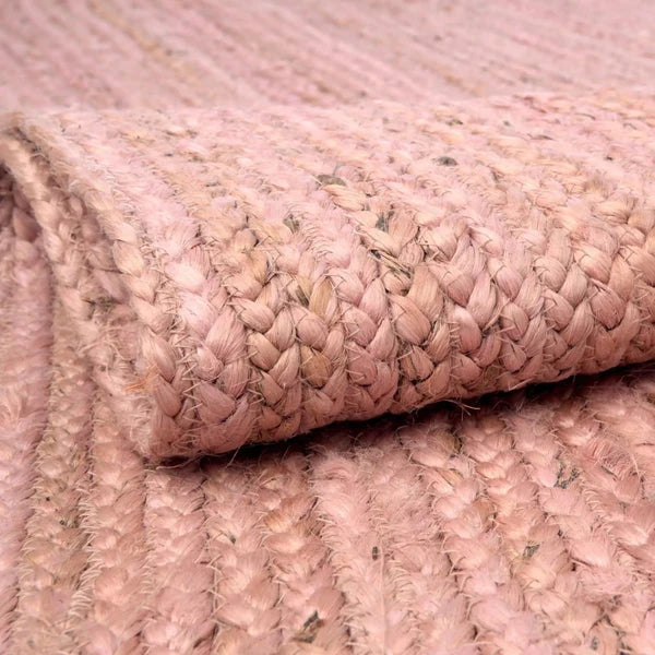 Pink Oval Handmade Braided Jute Carpet