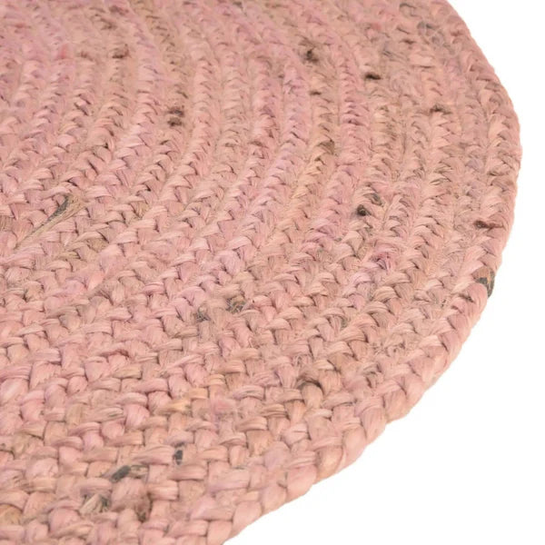 Pink Oval Handmade Braided Jute Carpet