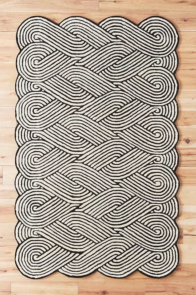 Black & White Color Premium Handmade Woolen Irregular Rug
