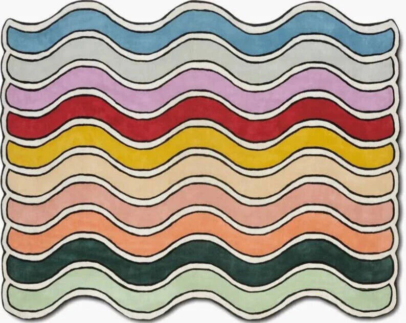 Multicolor Curve Stripes Hand-Tufted Irregular Rug