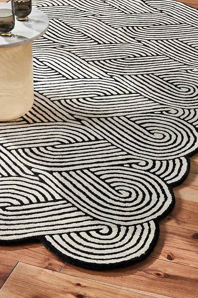 Black & White Color Premium Handmade Woolen Irregular Rug