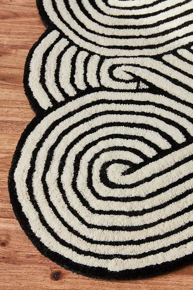 Black & White Color Premium Handmade Woolen Irregular Rug