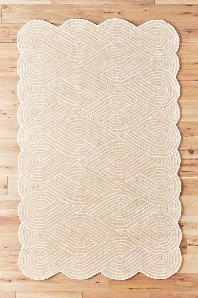 Beige & White Color Premium Handmade Woolen Irregular Rug